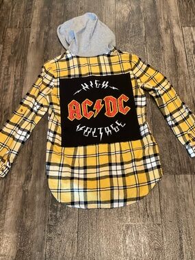 Recycled AC DC Hooded Flannel Shirt, Size Large